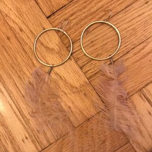Pink and gold feather earrings